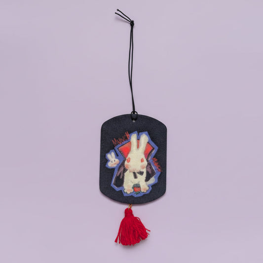 Vampire Bunny Car Hanging Ornament – Spooky Cute Rearview Mirror Charm, Double-Sided Gothic Decor