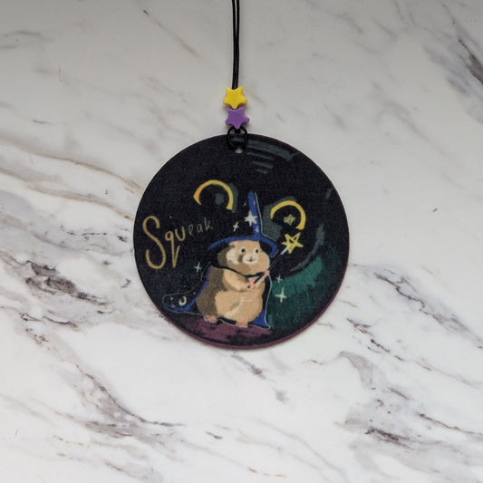 Wizard Hamster Car Hanging Ornament – Whimsical Rearview Mirror Charm, Double-Sided Cottagecore Decor