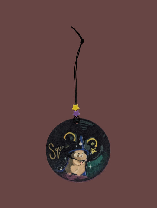 Wizard Hamster Car Hanging Ornament – Whimsical Rearview Mirror Charm, Double-Sided Cottagecore Decor
