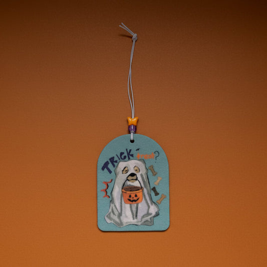 Ghost Dog Car Hanging Ornament – Spooky Cute Rearview Mirror Charm, Double-Sided Dog Lover Decor