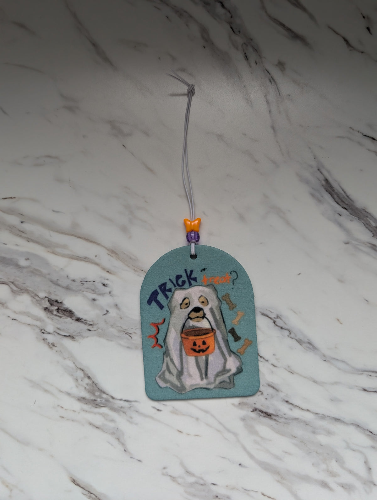 Ghost Dog Car Hanging Ornament – Spooky Cute Rearview Mirror Charm, Double-Sided Dog Lover Decor