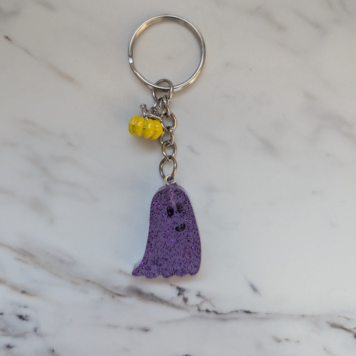 Ghost with pumpkin charm keychain