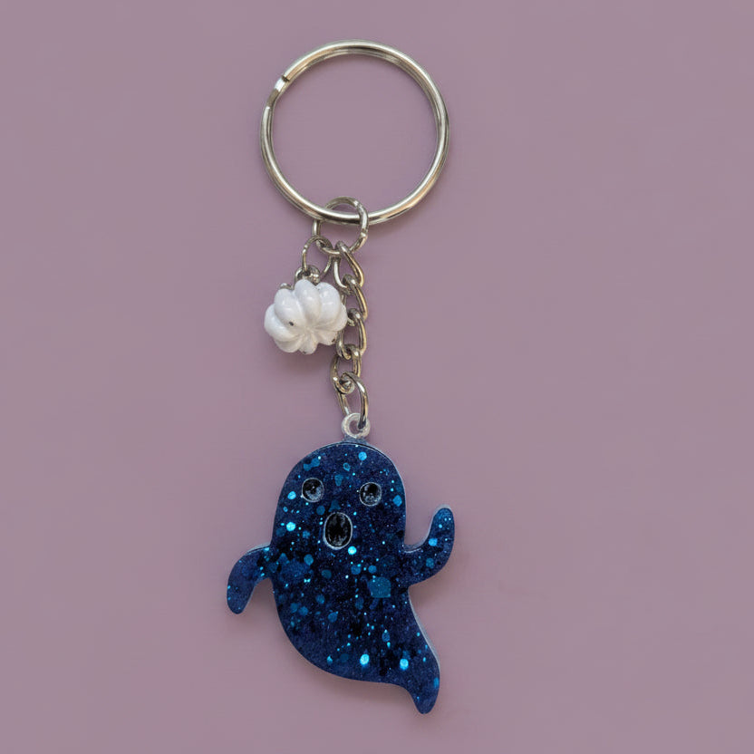 Keychain - Resin ghost with pumpkin charm