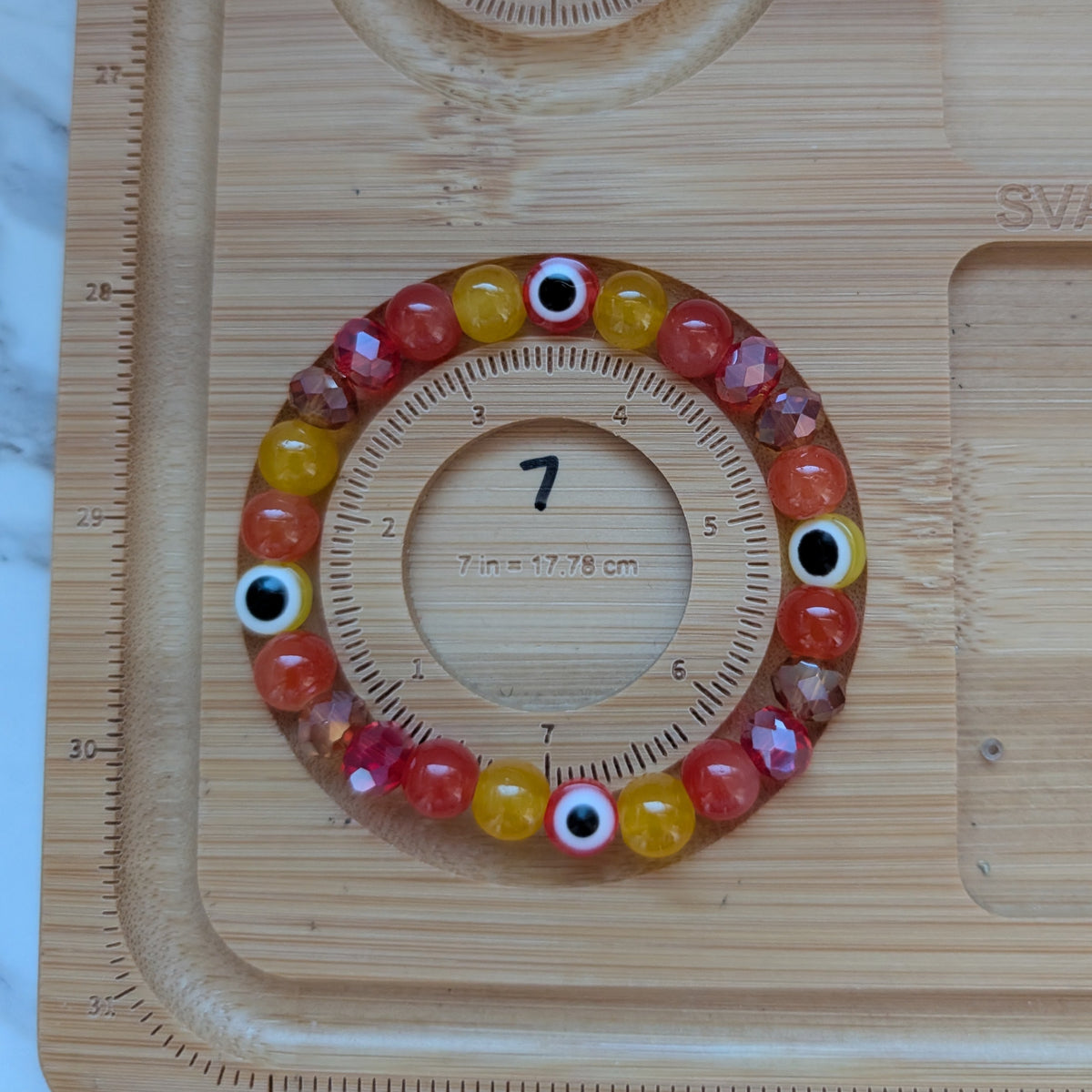 Fiery Evil Eye Beaded Stretch Bracelet | Warm Sunset Glass & Crystal Protection Bracelet