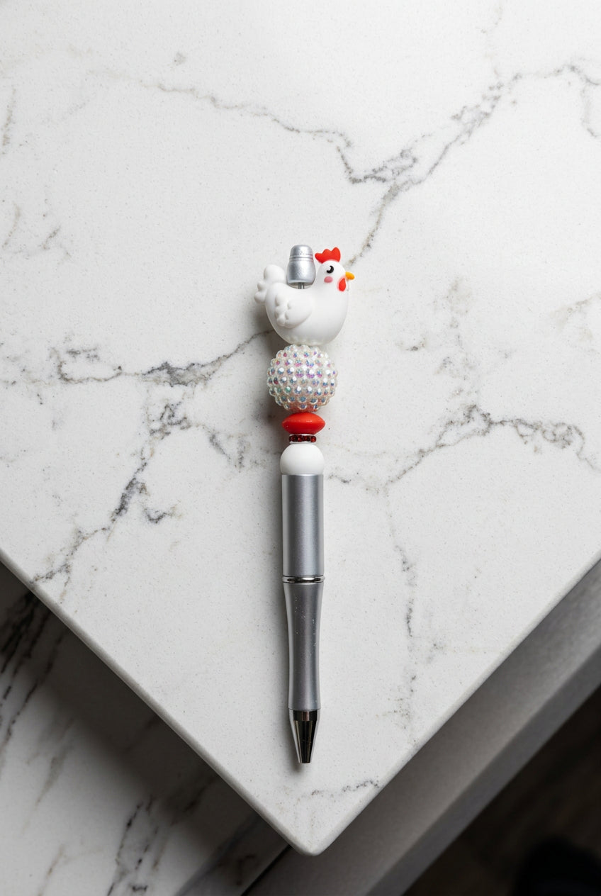 Pen - Chicken silicon beaded acrylic pen (black ink)