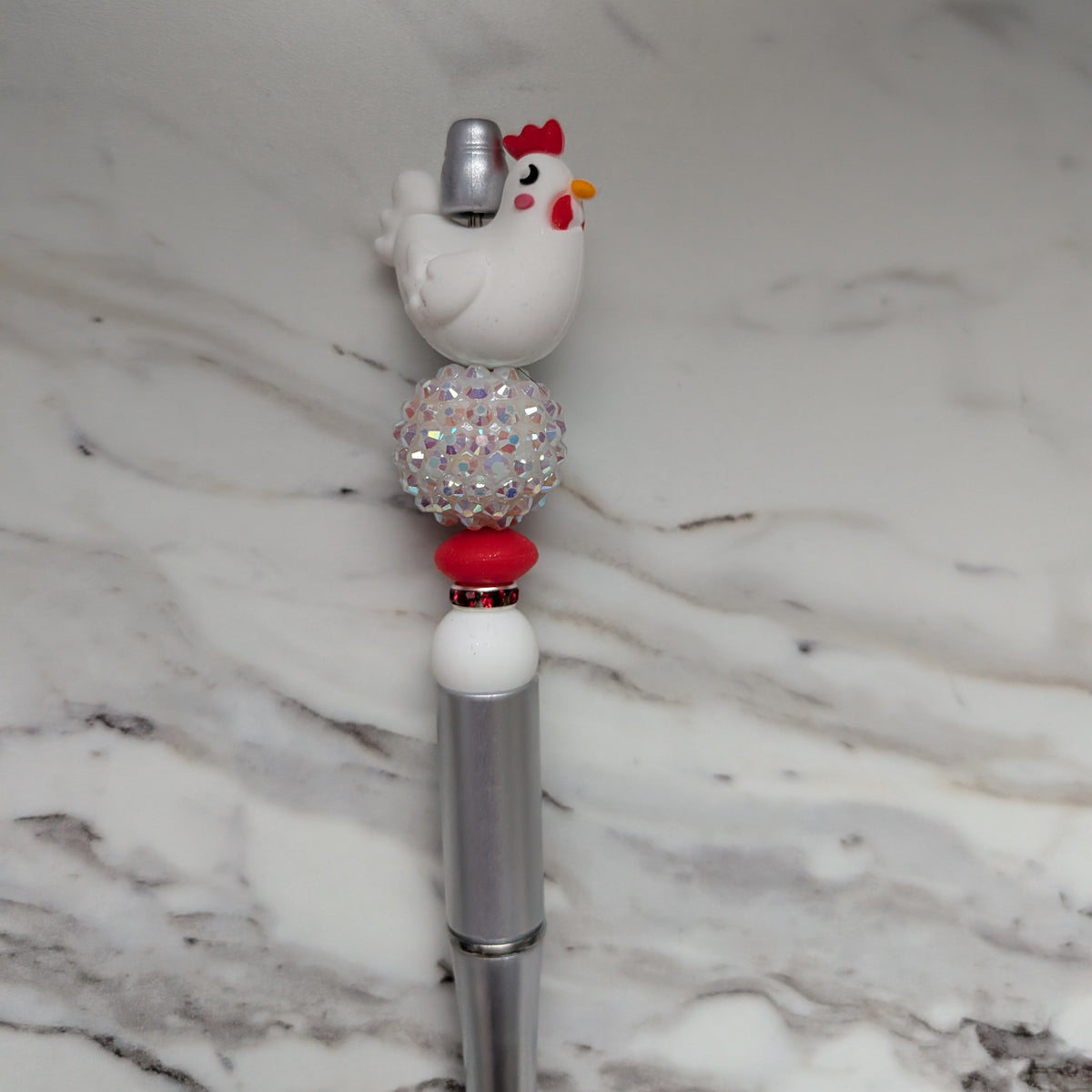 Pen - Chicken silicon beaded acrylic pen (black ink)