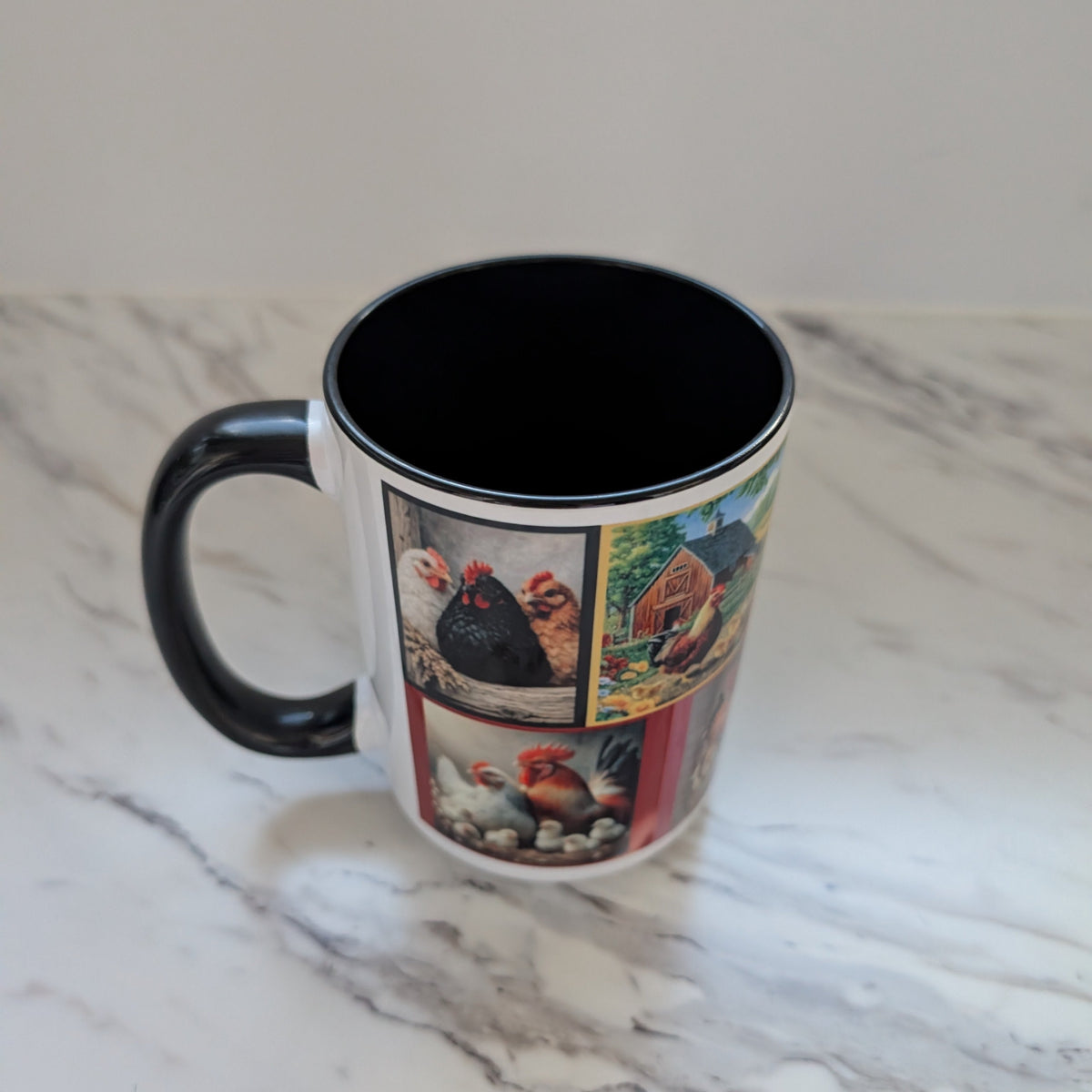 Rustic Farmhouse Life 15 oz Ceramic Coffee Mug – Country Barn, Chickens & Cow Collage Mug with Black Handle