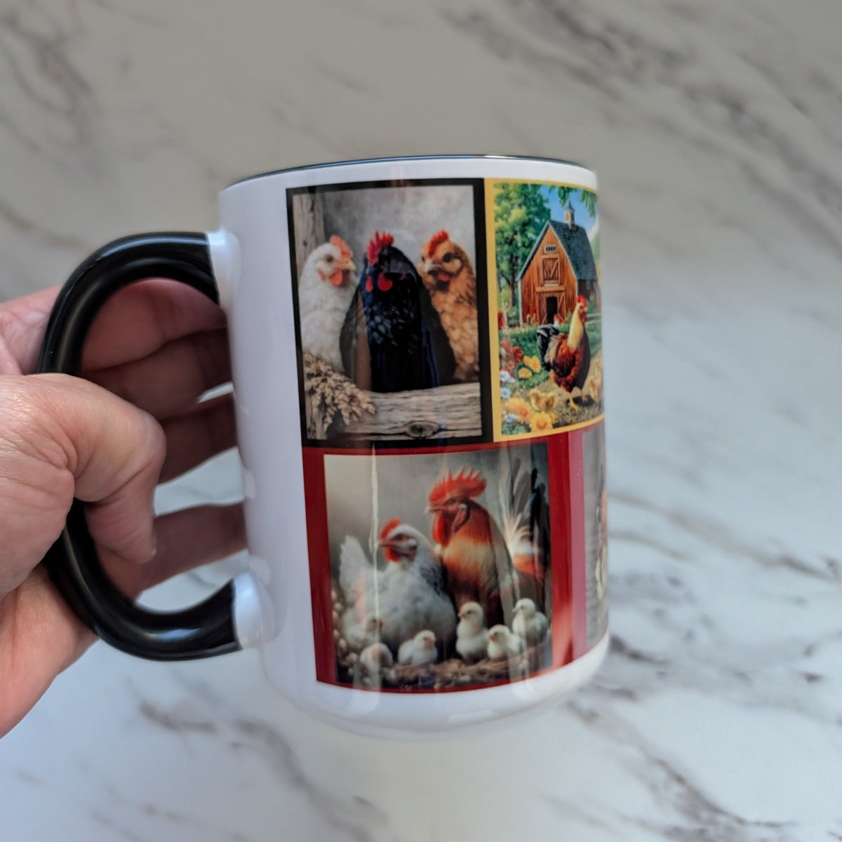 Rustic Farmhouse Life 15 oz Ceramic Coffee Mug – Country Barn, Chickens & Cow Collage Mug with Black Handle