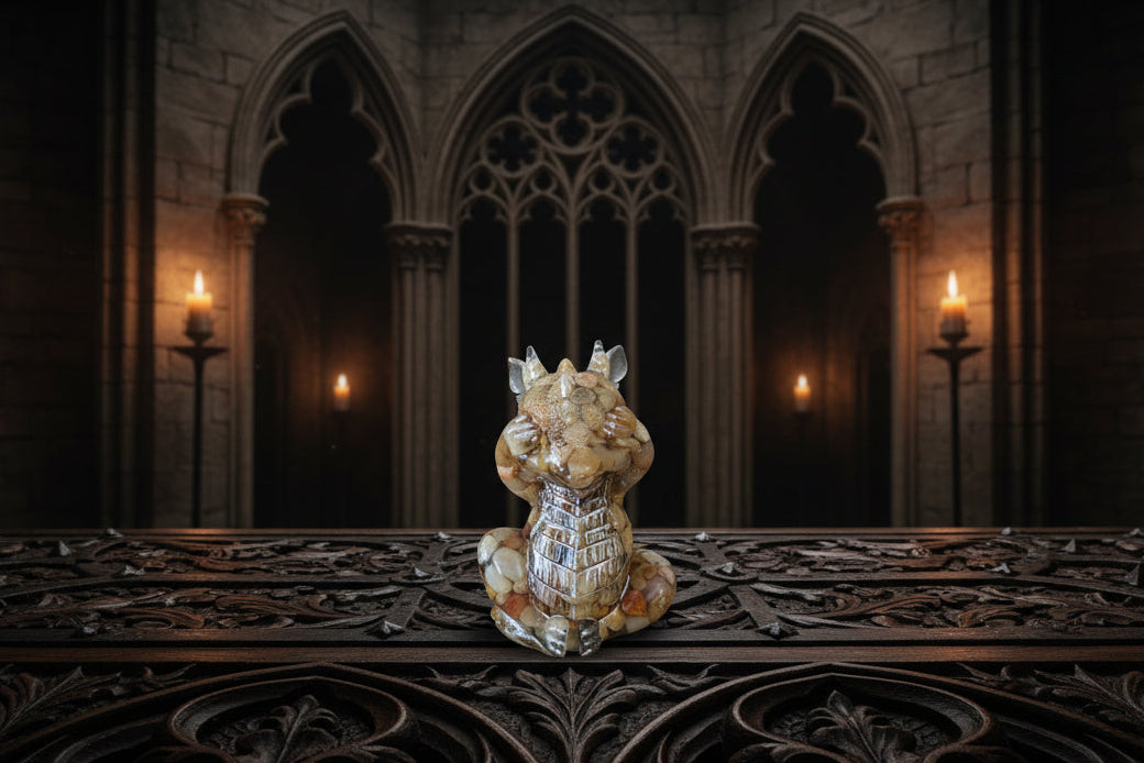 Guardian of Wisdom: "No Evil" Rock & Resin Dragon Figurines