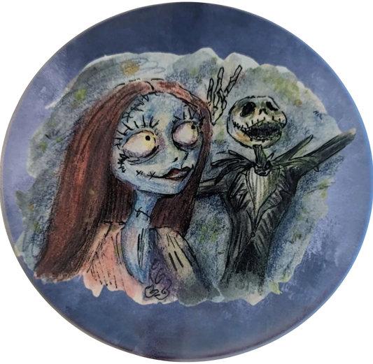 Coaster - Round ceramic coaster (The Nightmare Before Christmas Sally & Jack)