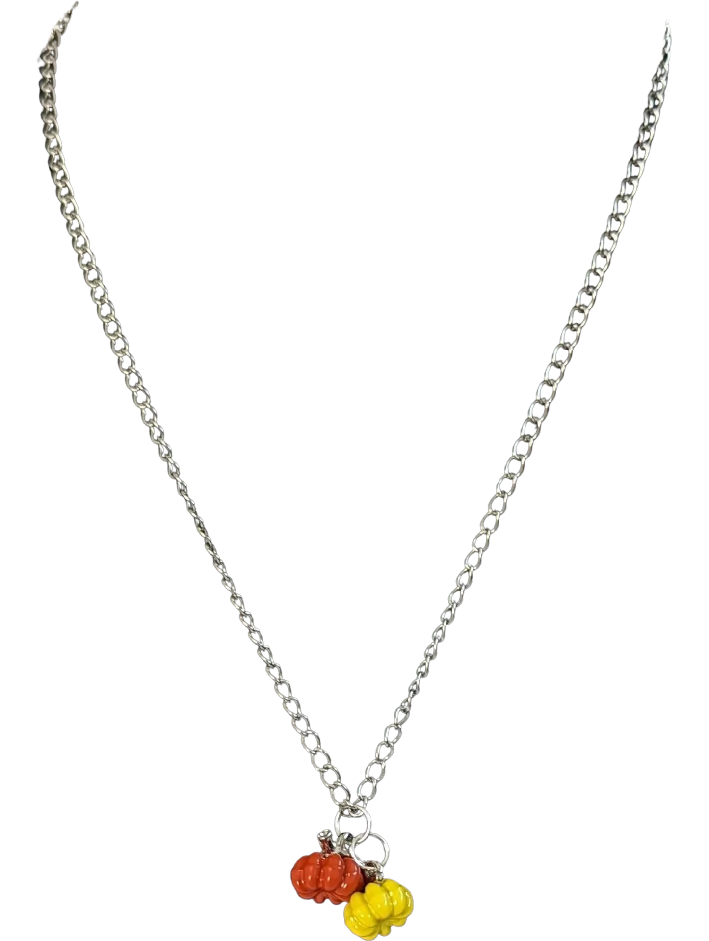 Necklace - 16 inches stainless steel cub chain with 3D pumpkin charms