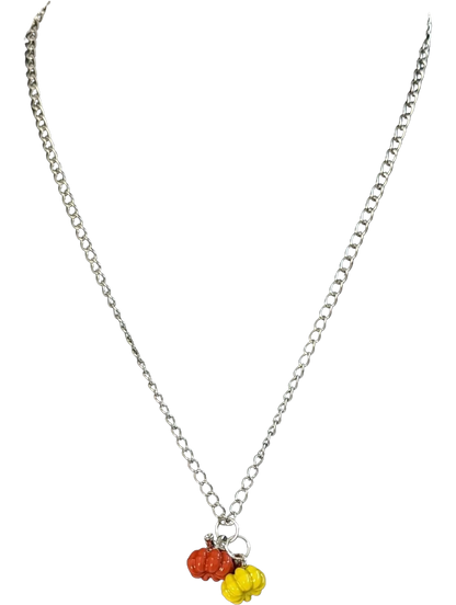 Necklace - 16 inches stainless steel cub chain with 3D pumpkin charms