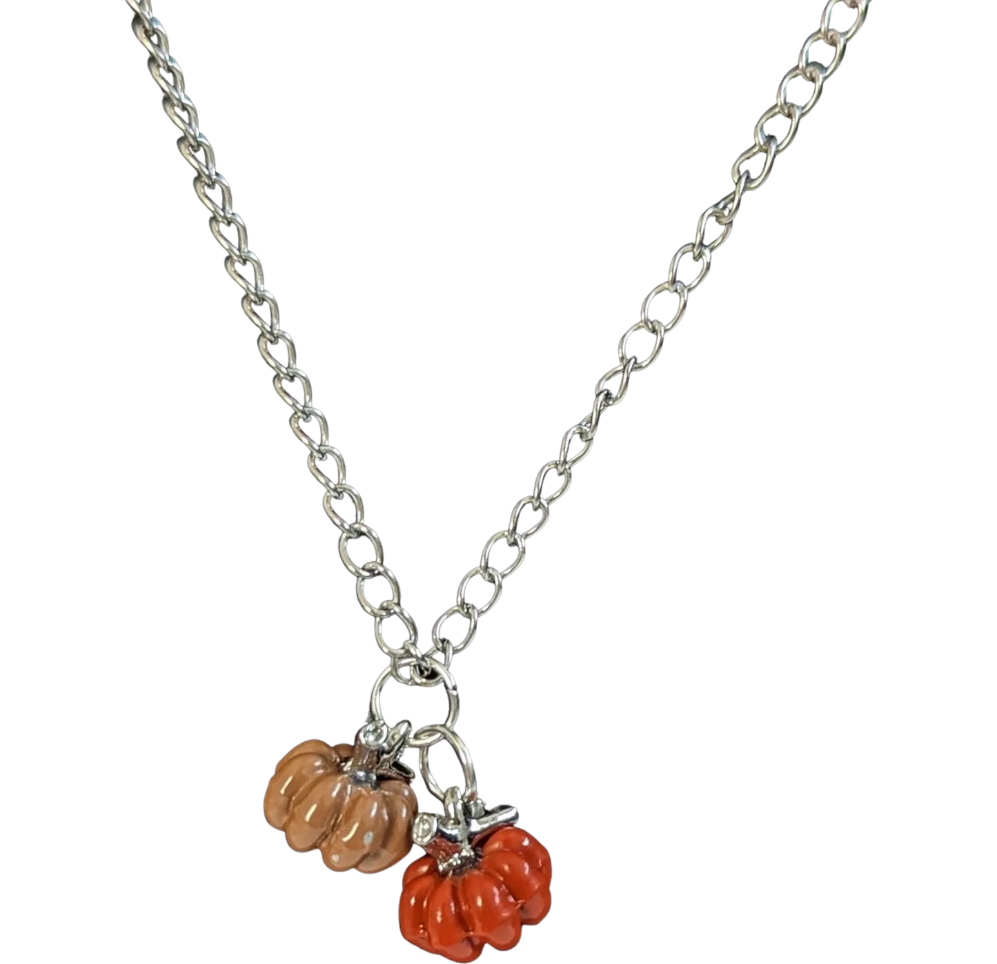 Necklace - 16 inches stainless steel cub chain with 3D pumpkin charms