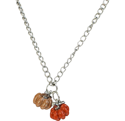 Necklace - 16 inches stainless steel cub chain with 3D pumpkin charms