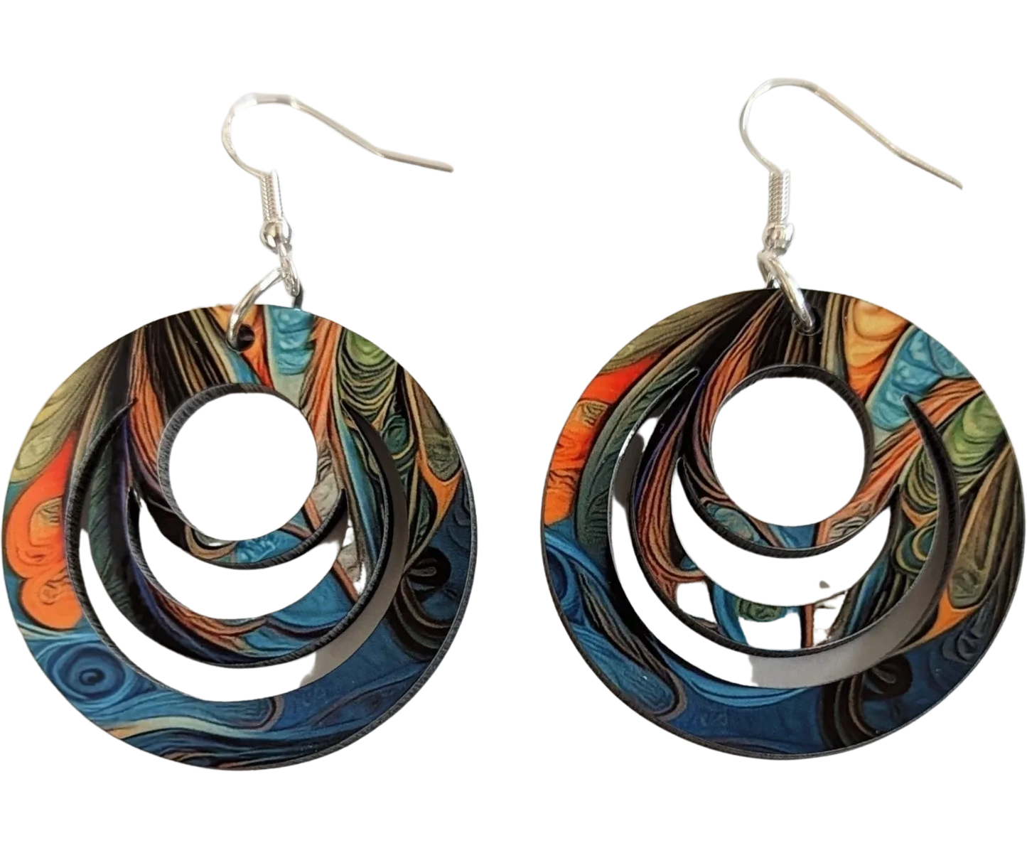 Earrings - Double sided sublimated hollow circle with abstract image on hook