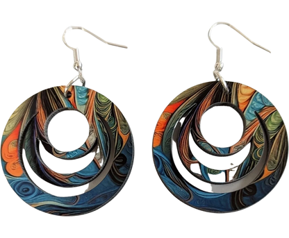 Earrings - Double sided sublimated hollow circle with abstract image on hook