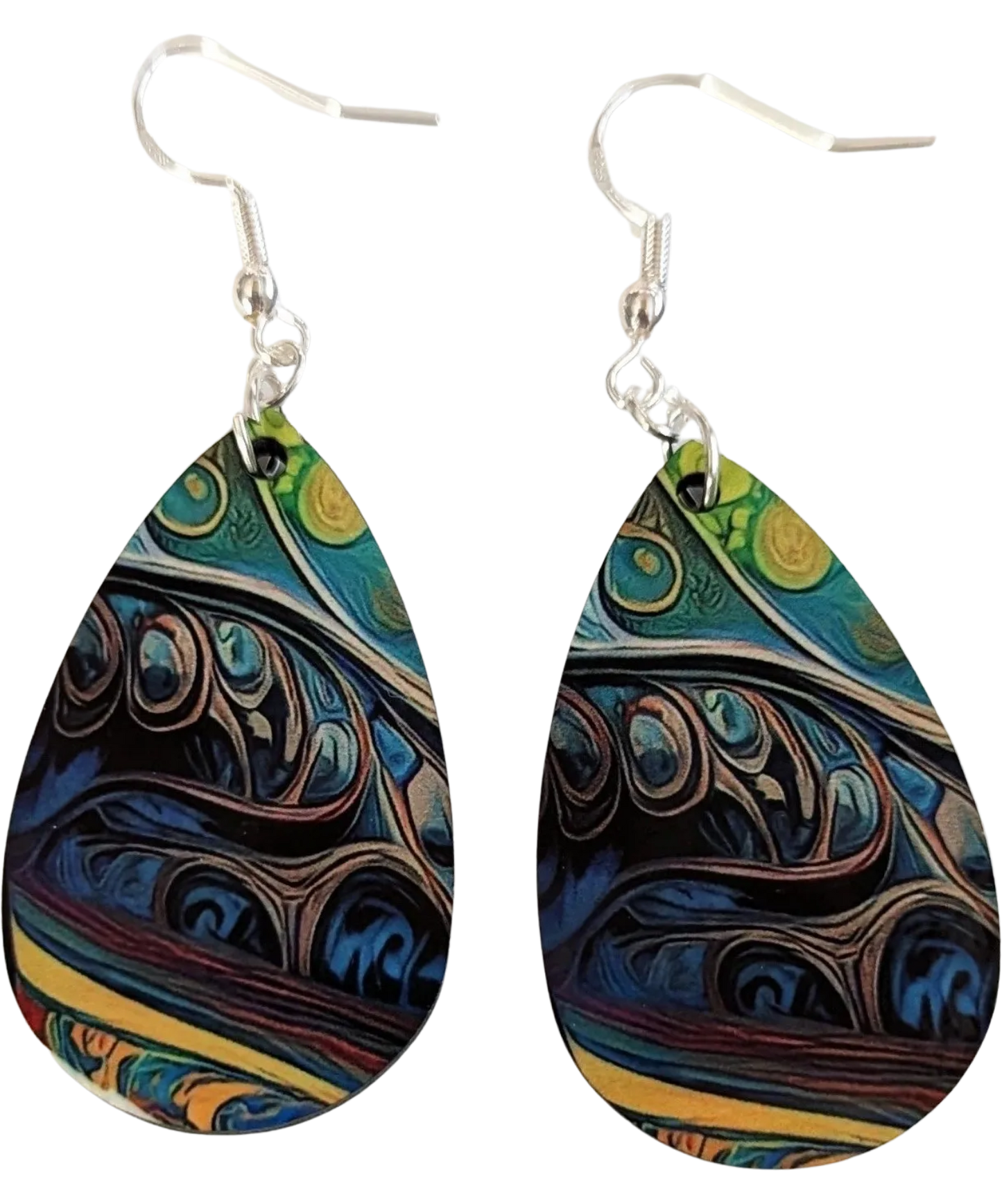 Earrings - Double sided sublimated abstract image on silver hook