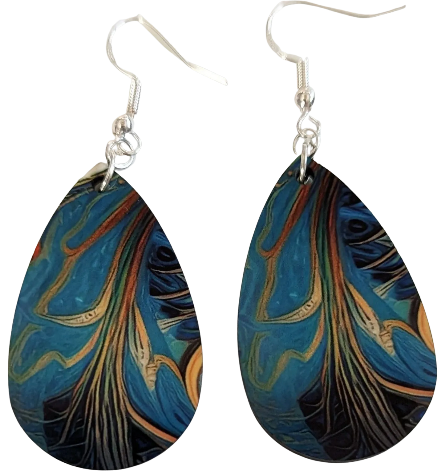 Earrings - Double sided sublimated abstract image on silver hook