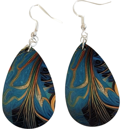 Earrings - Double sided sublimated abstract image on silver hook