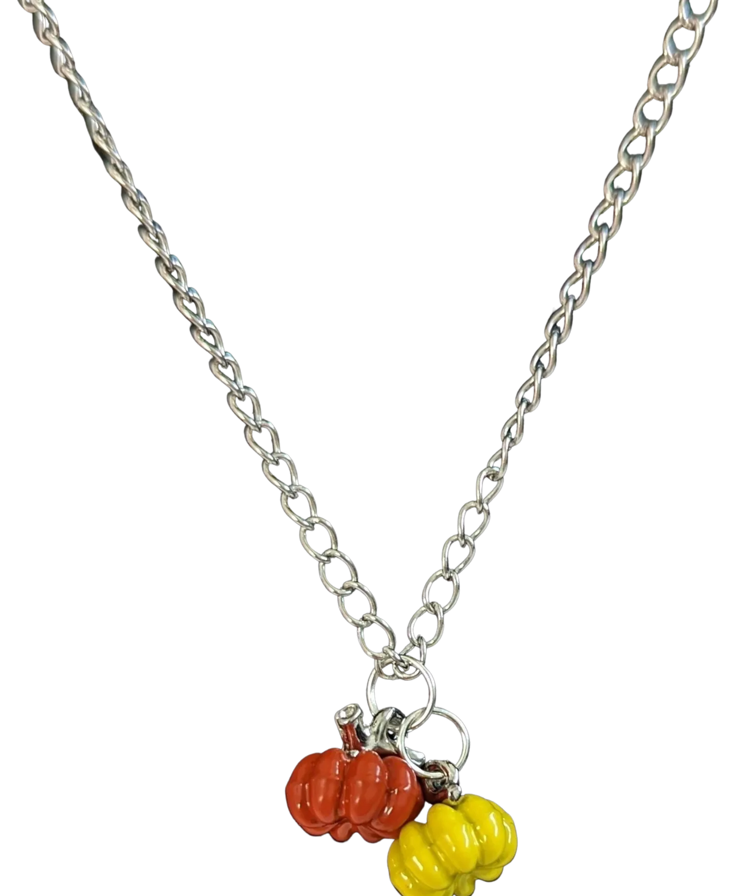 Necklace - 16 inches stainless steel cub chain with 3D pumpkin charms