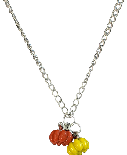 Necklace - 16 inches stainless steel cub chain with 3D pumpkin charms