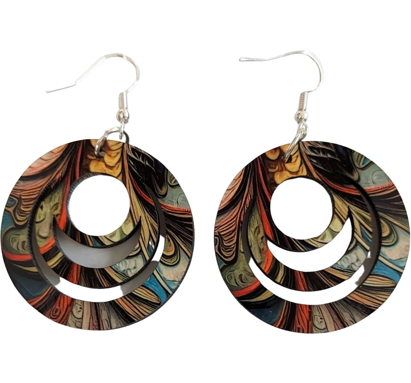 Earrings - Double sided sublimated hollow circle with abstract image on hook