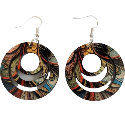 Earrings - Double sided sublimated hollow circle with abstract image on hook