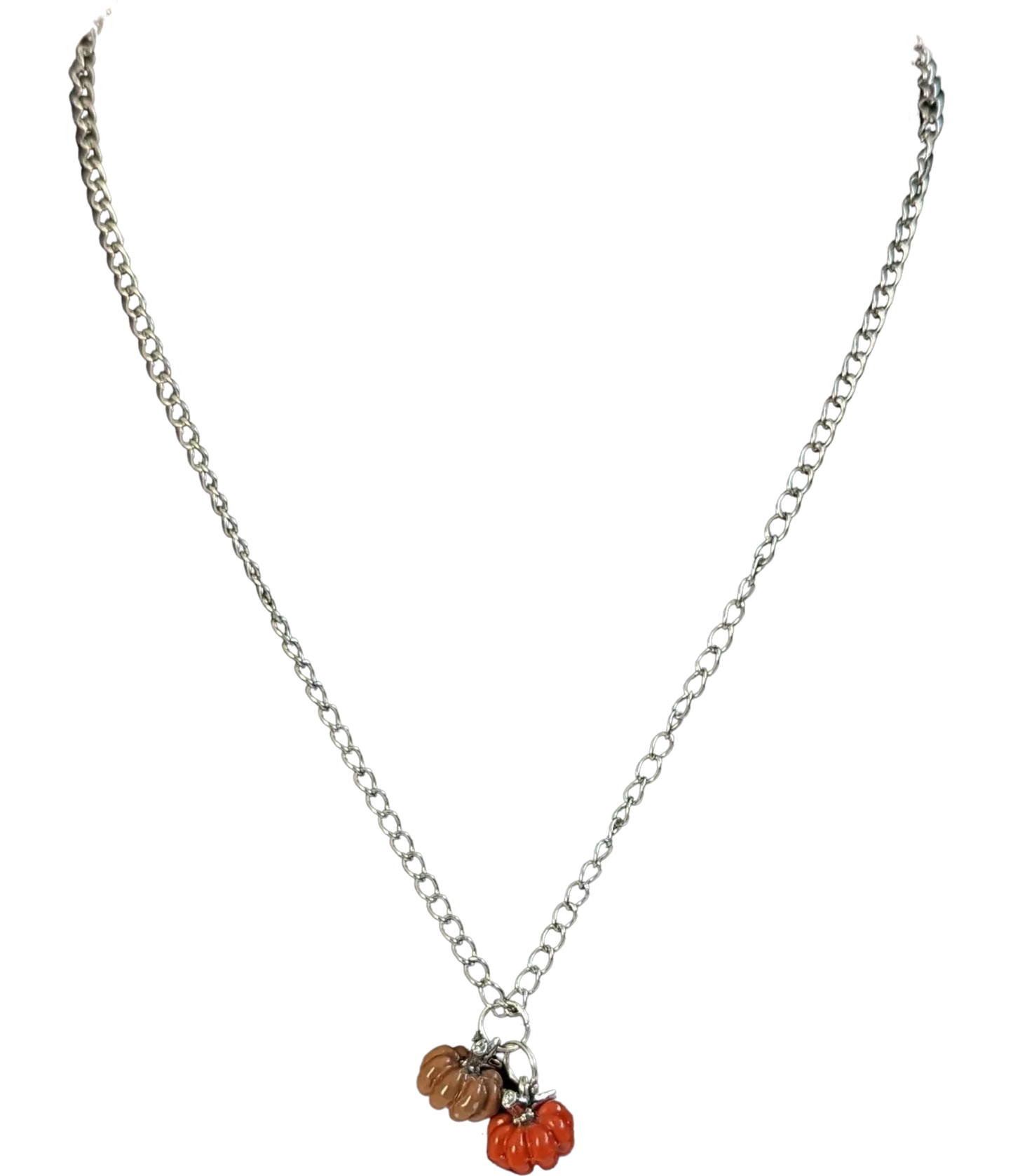 Necklace - 16 inches stainless steel cub chain with 3D pumpkin charms