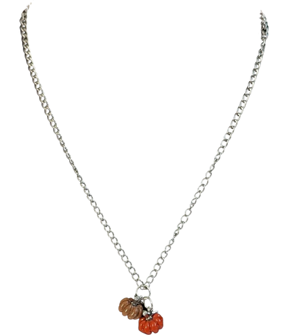 Necklace - 16 inches stainless steel cub chain with 3D pumpkin charms