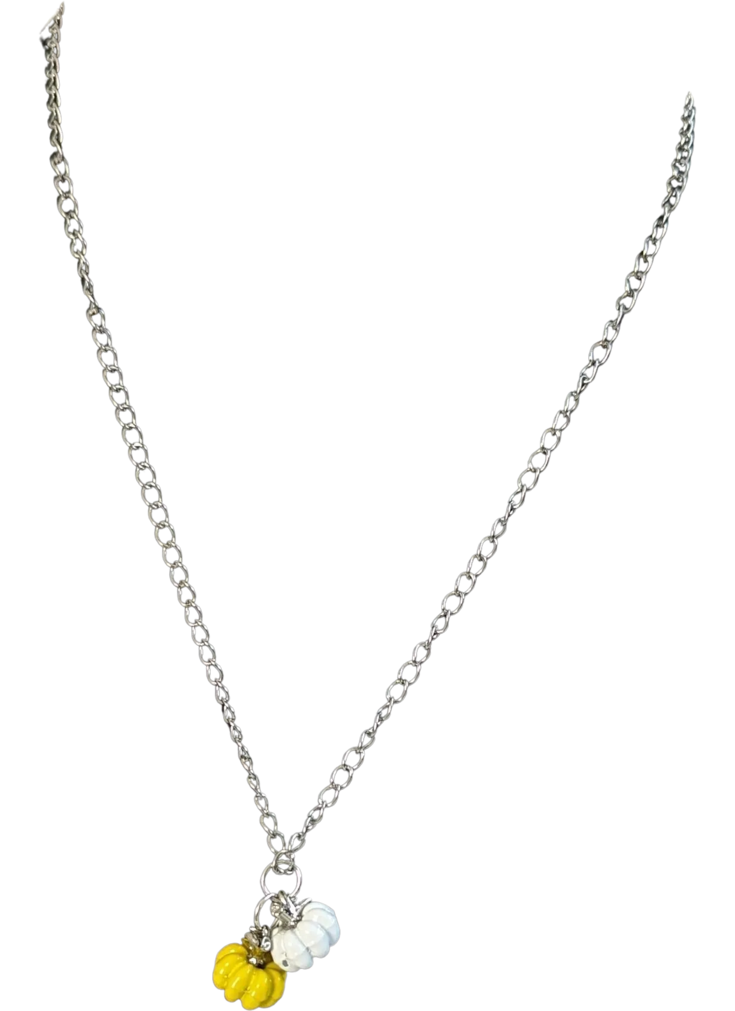 Necklace - 16 inches stainless steel cub chain with 3D pumpkin charms