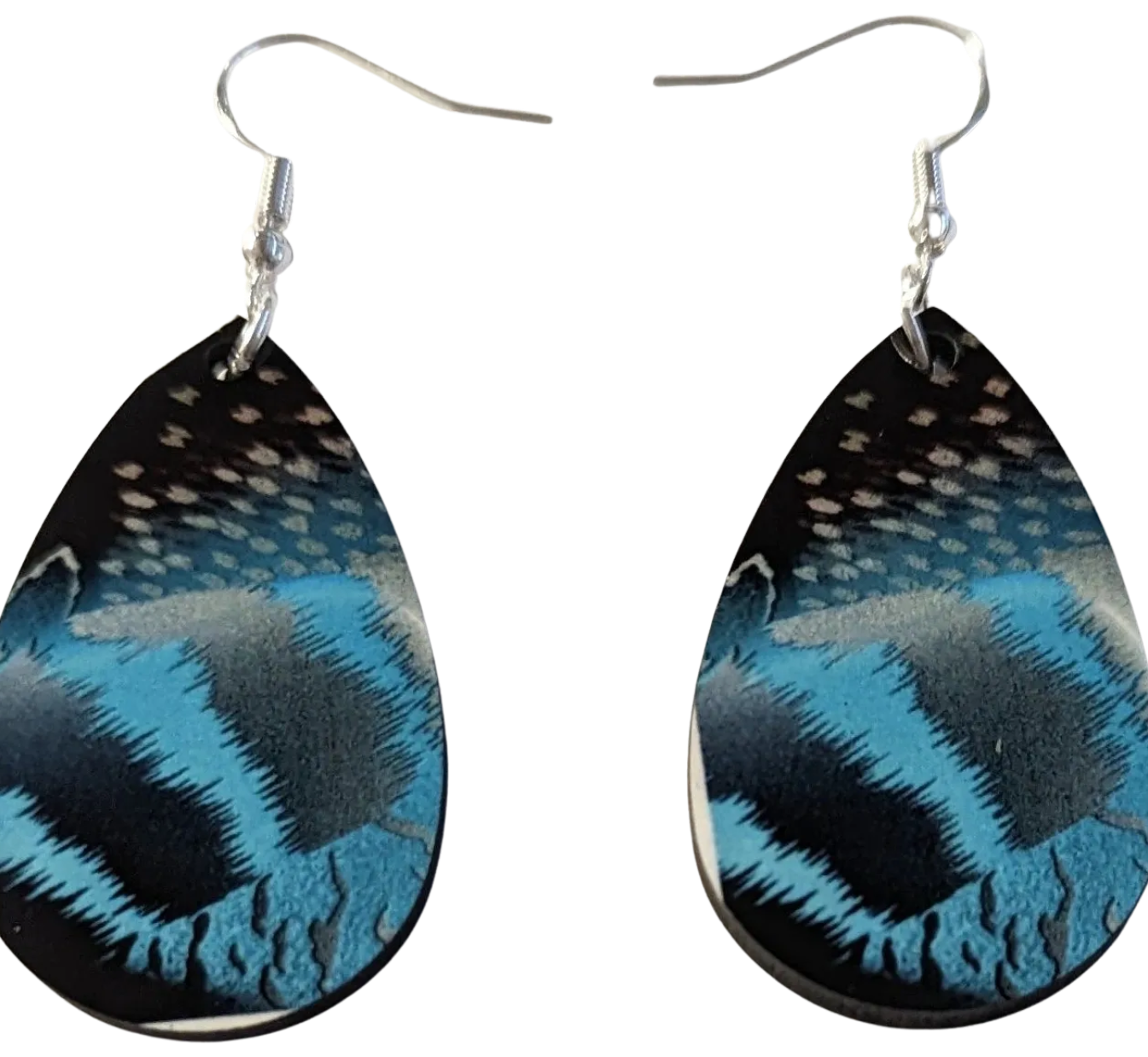 Earrings - Double sided sublimated blue and brown pattern on silver hook