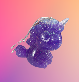 Car Ornament - Resin purple with glitter unicorn