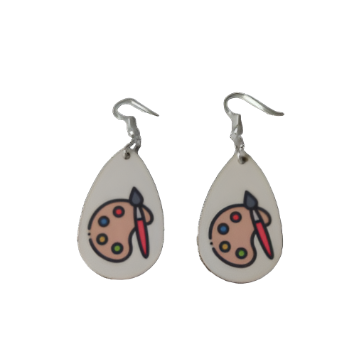 Earrings - Double sided sublimated paint palette and brush image on silver hook