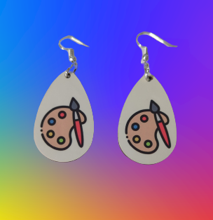 Earrings - Double sided sublimated paint palette and brush image on silver hook