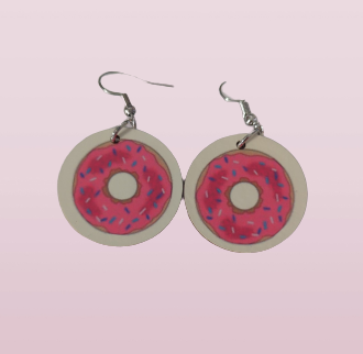 Earrings - Double sided sublimated round pink donuts with sprinkles on silver hook