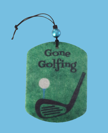 Car Ornament - Double sided round top and bottom rectangle Gone Golfing