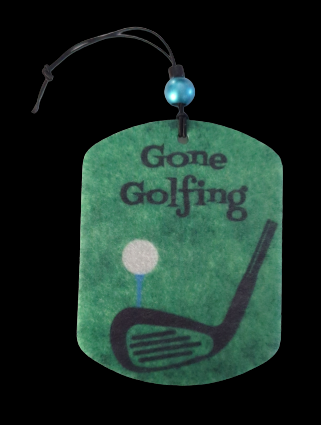 Car Ornament - Double sided round top and bottom rectangle Gone Golfing