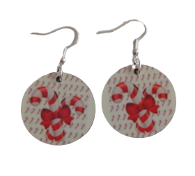 Earrings - Double sided sublimated round candy canes image on silver hook