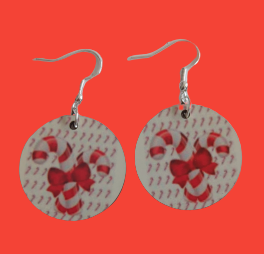 Earrings - Double sided sublimated round candy canes image on silver hook