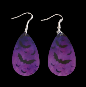 Earrings - Double sided sublimated bats on purple image on silver hook