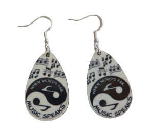 Earrings - Double sided sublimated  "when words fail, music speaks" image on silver hook