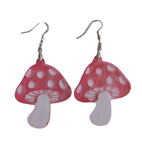 Earrings - Resin red and white mushroom on silver hook