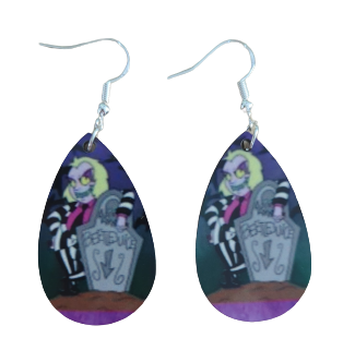 Earrings - Double sided sublimated Beetlejuice image on silver hook