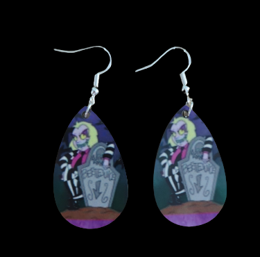 Earrings - Double sided sublimated Beetlejuice image on silver hook