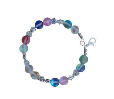 Bracelet - 1 coil colorful glass and spacer beads on silver memory wire with lobster clasp