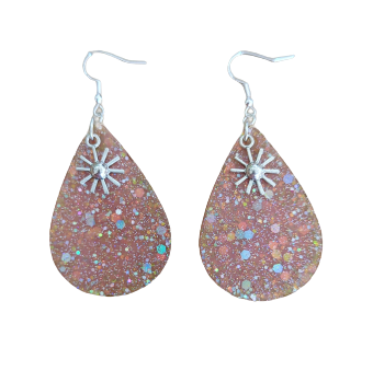 Earrings - Resin teardrop with silver charm on hook