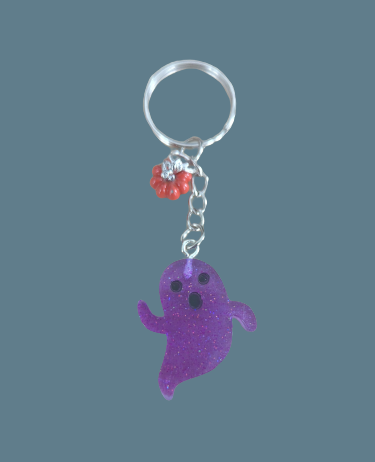 Keychain - Resin ghost with pumpkin charm