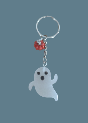 Keychain - Resin ghost with pumpkin charm