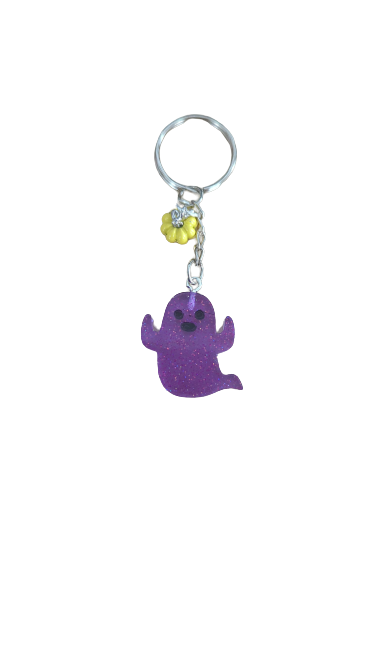 Keychain - Resin ghost with pumpkin charm