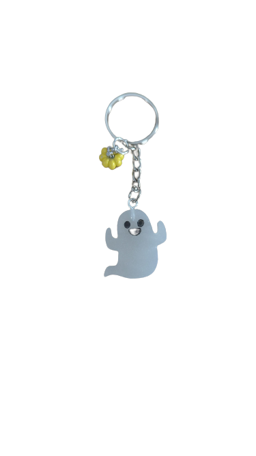 Keychain - Resin ghost with pumpkin charm